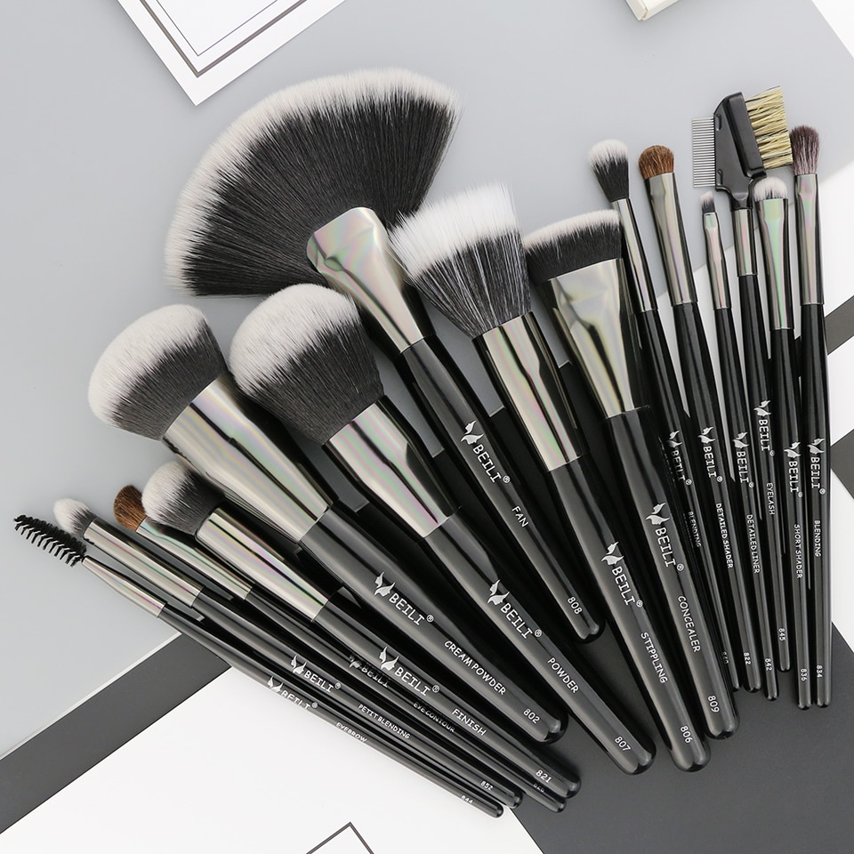 Women's Luxury Black Professional Makeup Brush Set 15 Pcs